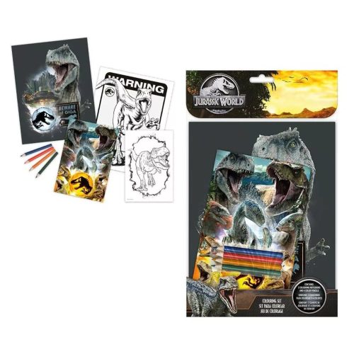 Jurassic World Raptor Rage dínós színező szett ceruzákkal és matricákkal – kreatív foglalkoztató készlet gyerekeknek – Zümishop