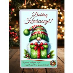   Karácsonyi ajándékdoboz viráglabdával – Vidám manós, ajándékos mintával  (Karácsonyi ajándék ötlet)