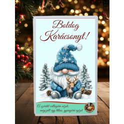   Karácsonyi ajándékdoboz viráglabdával – Téli manó és őz motívummal (karácsonyi ajándék ötlet)