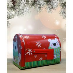   Karácsonyi  piros fém díszdoboz választható viráglabdával -karácsonyi ajándékötlet