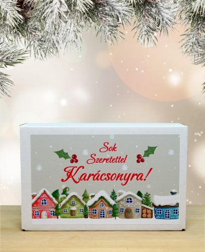 Karácsonyi feliratos doboz 10 db napraforgós  viráglabdával (Karácsonyi ajándék ötlet)
