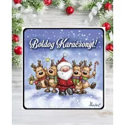   Hűtőmágnes 7,5 cm x 7,5 cm - Mikulás és szarvasai  – Karácsonyi Ajándékok