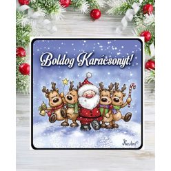   Hűtőmágnes 7,5 cm x 7,5 cm - Mikulás és szarvasai  – Karácsonyi Ajándékok
