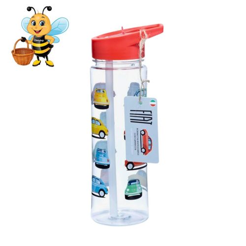 Klasszikus olasz Fiat 500 mintás retró kulacs – 550 ml-es ütésálló és BPA-mentes tritán palack autórajongóknak – Zümishop