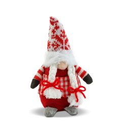   Skandináv Karácsonyi Manó – Piros-Fehér Textil Figura (8×14×20 cm)