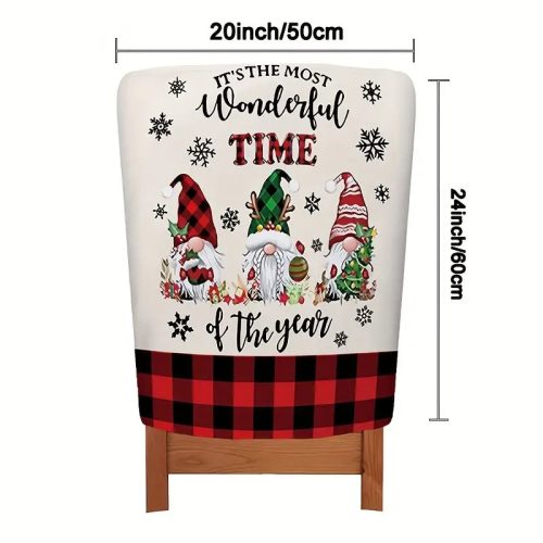 6 db Farmhouse Karácsonyi Székhuzat (50×60 cm) – Piros-fekete kockás mintával, tündérekkel és traktorokkal 