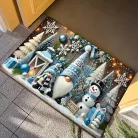 Beltéri karácsonyi ajtószőnyeg – Kék karácsonyi törpe és hóember mintával (40×60 cm)