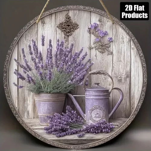 Kerek levendulás falikép - 20x20 cm-es vintage stílusú lila virágos dekoráció - Zümishop