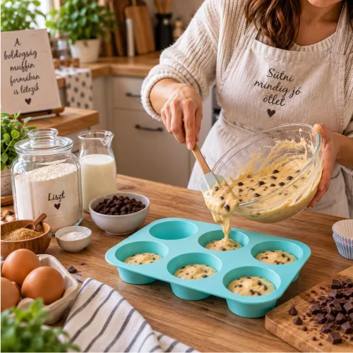 Szilikon muffinsütő forma – 6 adagos – kék