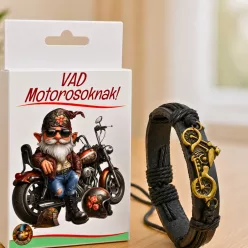   Ajándék Motorosoknak – Motoros Bőr Karkötő Díszdobozban