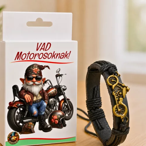 Ajándék Motorosoknak – Motoros Bőr Karkötő Díszdobozban