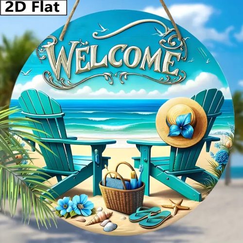 2D nyári üdvözlő fa tábla - vidám strandhangulatú fali dekoráció - Zümishop