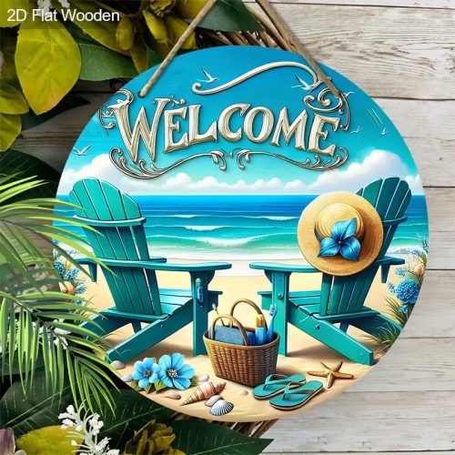 2D  Nyári üdvözlő fa tábla – Vidám strandhangulat az otthonodban