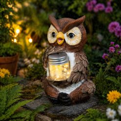 Szolár bagoly lámpa melegfehér LED világítással kerti dekoráció