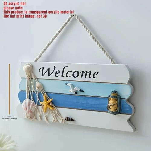 Mediterrán üdvözlő fali tábla 20x8,5 cm - tengerparti kék-fehér stílusú dekoráció - Zümishop