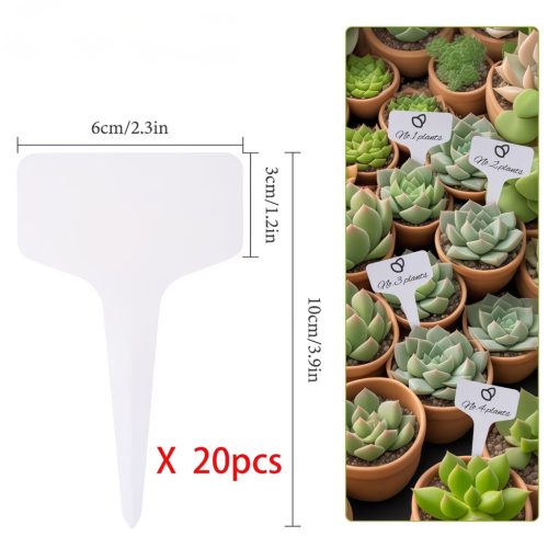 20 db fehér műanyag növénycímke – Újrahasználható kültéri T-típusú kerti jelölők