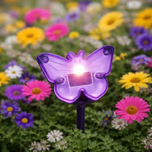 Leszúrható LED szolár - pillangók - lila-műanyag - 9 x 9 x 8,5 cm