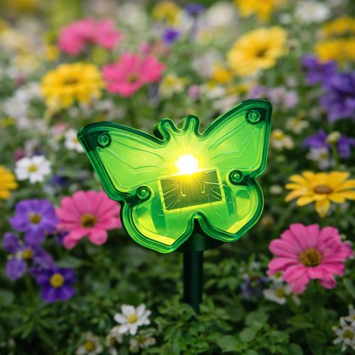 Leszúrható LED szolár - pillangók - zöld-műanyag - 9 x 9 x 8,5 cm