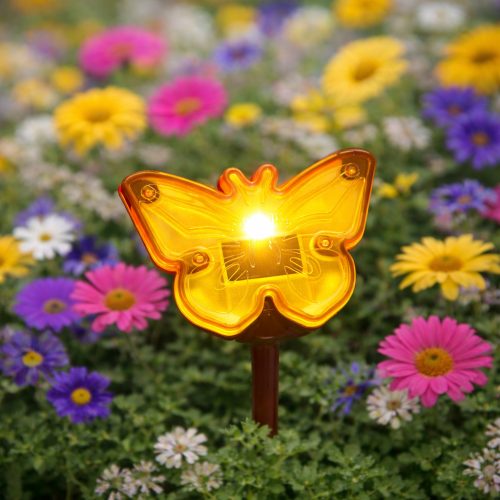 Leszúrható LED szolár - pillangók - Narancssárga-műanyag - 9 x 9 x 8,5 cm