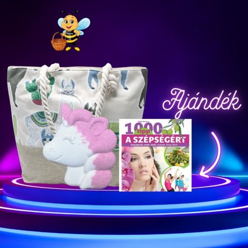 Ragyogj csomag: 1 db nagy méretű női táska + 1 db unikornis fürdőbomba + 1 db 100 tipp a szépségért könyv ajándékba!