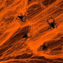   Narancssárga Halloween Pókháló Pókokkal – 4-5 m² Dekoráció