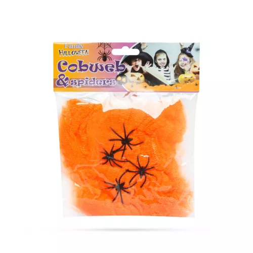 Narancssárga Halloween Pókháló Pókokkal – 4-5 m² Dekoráció