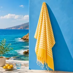 Sárga pamut strand- és szaunatörölköző 100x180 cm - nagyméretű wellness törölköző - Zümishop