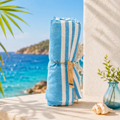 Kék pamut törölköző 100x180 cm - nagyméretű wellness és strand törölköző - Zümishop