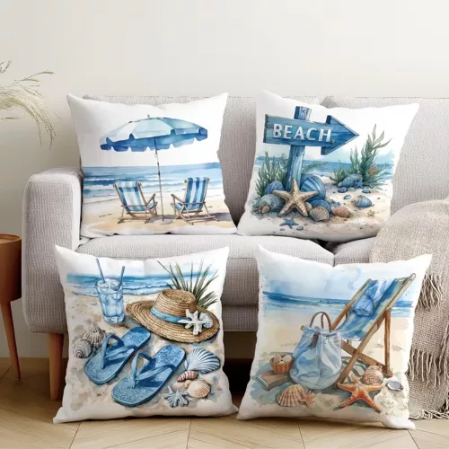 Nyári Tengerparti Hangulat – 4 db-os Dísz Párnahuzat Szett (45x45 cm)