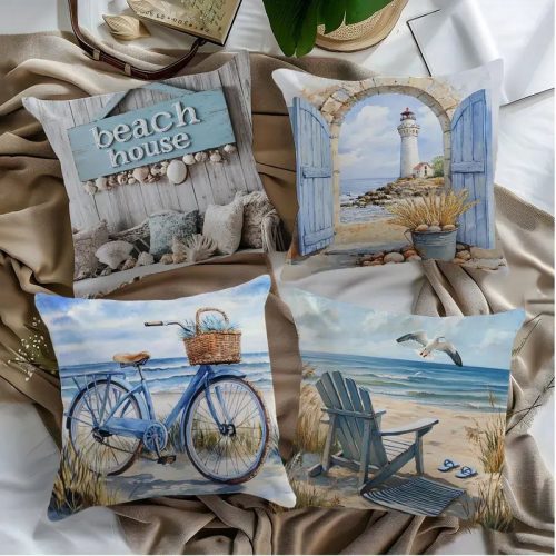 Nyári Tengerparti Hangulat – 4 db-os Dísz Párnahuzat Szett (45x45 cm)