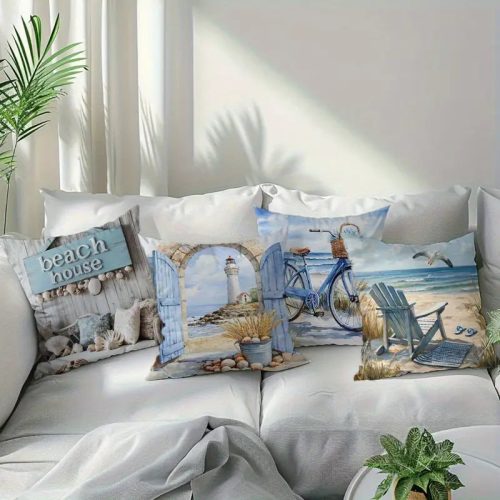 Nyári Tengerparti Hangulat – 4 db-os Dísz Párnahuzat Szett (45x45 cm)