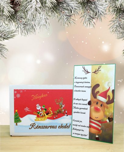 Mágikus rénszarvas eledel karácsonyi dobozban