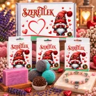 Szeretlek – Romantikus ajándékcsomag fürdőgolyóval, levendulás szappannal és szíves karkötővel