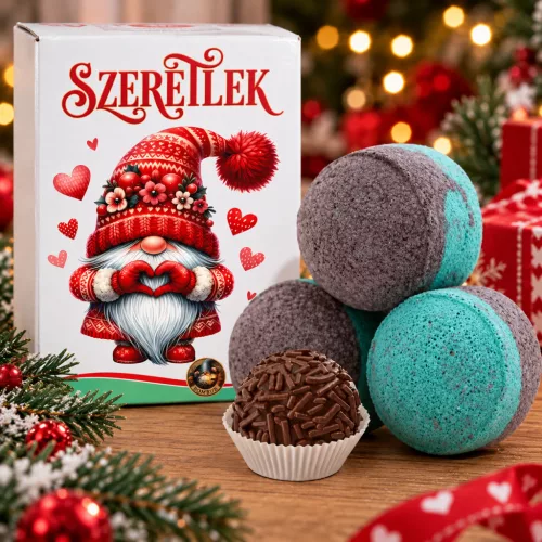 Szeretlek – Romantikus ajándékbox fürdőgolyóval, levendulás szappannal és szíves karkötővel