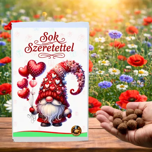 Sok szeretettel feliratos ajándékdoboz 12 db választható viráglabdával - egyedi kertészeti ajándék - Zümishop