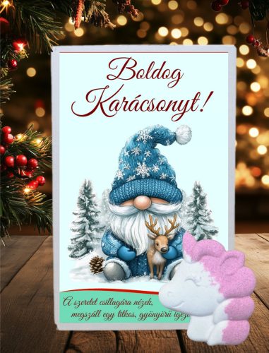 Karácsonyi feliratos doboz unikornis fürdőbombával-karácsonyi ajándék ötlet