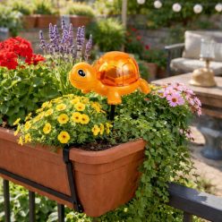 Narancssárga teknősbéka alakú leszúrható szolár lámpa hidegfehér fénnyel