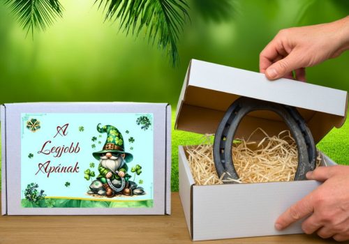 Valódi szerencsepatkó „Legjobb Apa” feliratos díszdobozban