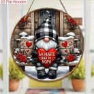 Vintage Gnome Fafali Tábla (20×20 cm) –  piros rózsákkal és hópelyhekkel 