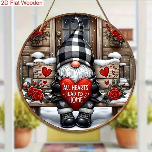 Vintage Gnome Fafali Tábla (20×20 cm) –  piros rózsákkal és hópelyhekkel 