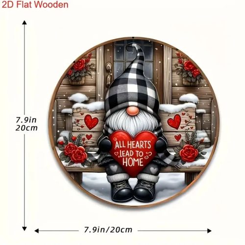 Vintage Gnome Fafali Tábla (20×20 cm) –  piros rózsákkal és hópelyhekkel 