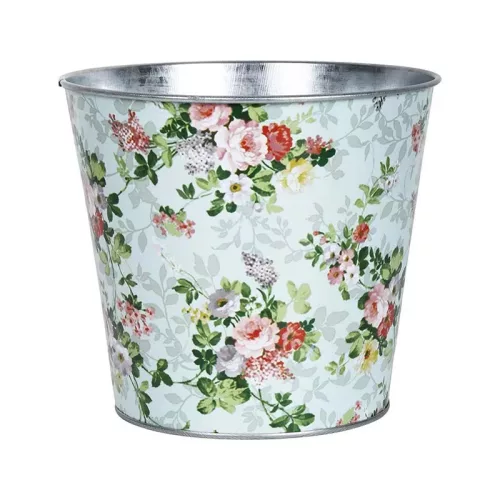 Rózsa mintás fém virágkaspó 16 cm - elegáns beltéri dekoráció és vintage kaspó - Zümishop