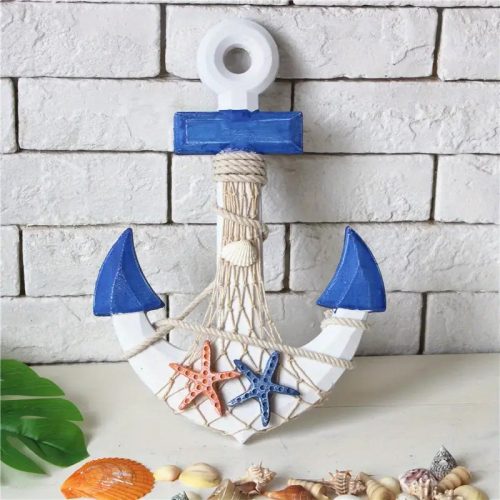 Tengeri fa horgony dekoráció kötéllel (32,5 cm)