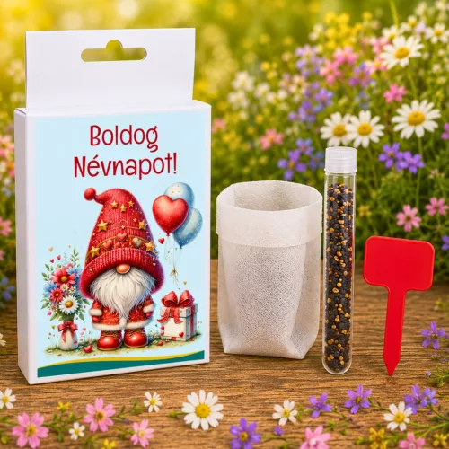 Boldog Névnapot feliratos vetőmag válogatás díszdobozban - kedves névnapi ajándék nőknek - Zümishop