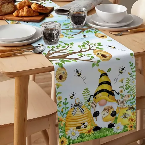 Tavaszi virágos vászon asztalifutó 