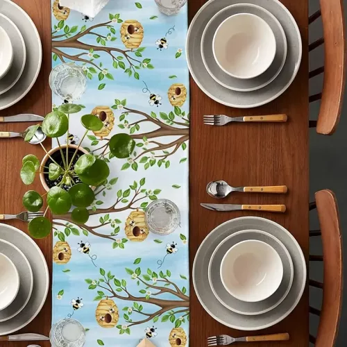 Tavaszi virágos vászon asztalifutó 