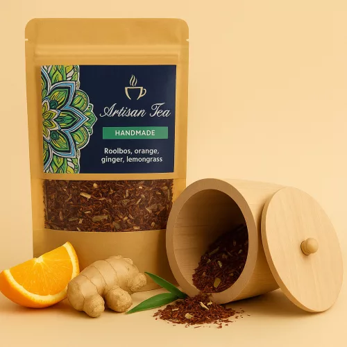 Bio szálas Rooibos tea gyömbérrel és naranccsal - 50g citromfüves teakeverék - Zümishop
