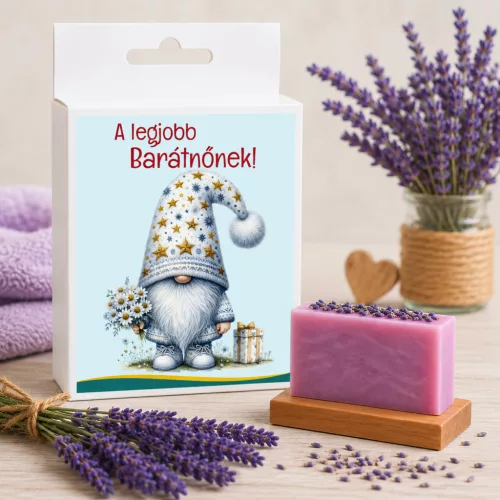 Legjobb barátnő feliratos ajándékdoboz kézműves levendulás szappannal – Egyedi barátnős ajándék