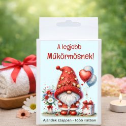   Legjobb műkörmös  feliratos doboz  kézműves szappannal – Ajándékötlet műkörmösöknek