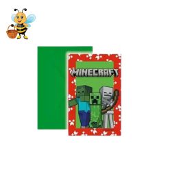 Minecraft Green stílusú 6 darabos szülinapi party meghívó szett környezetbarát FSC papírból - gamer szülinapi kellék - Zümishop